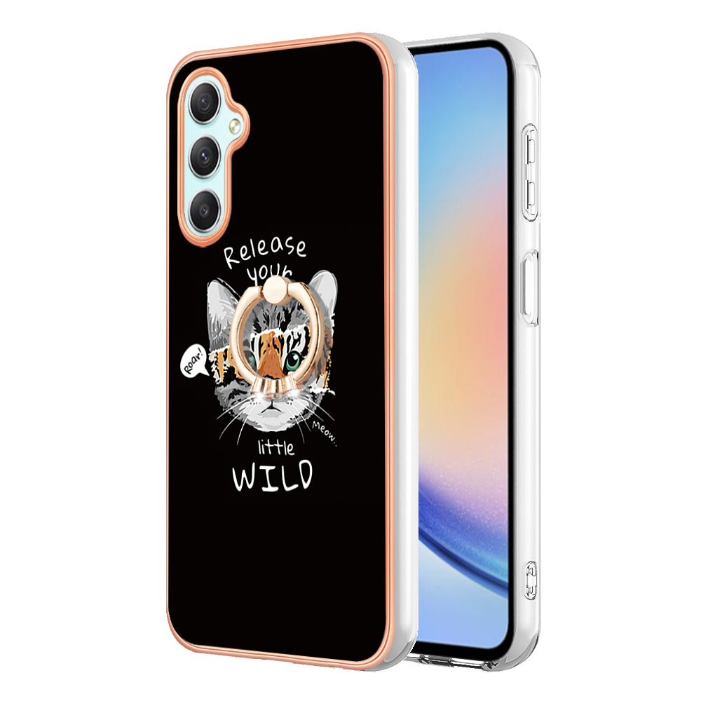 YB IMD Series-20 Style D for Samsung Galaxy A25 5G / A24 4G Kickstand Phone Case IMD Pattern Electroplating 2.0mm TPU Cover