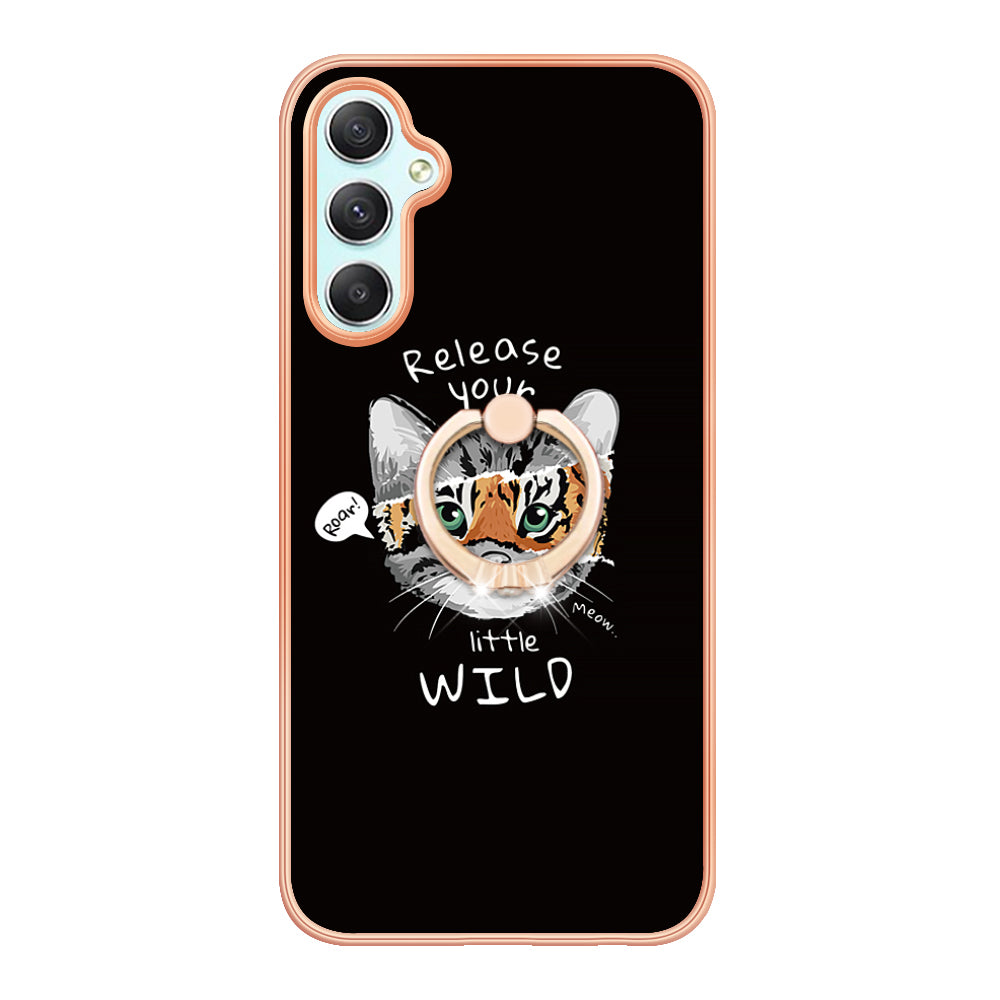 YB IMD Series-20 Style D for Samsung Galaxy A25 5G / A24 4G Kickstand Phone Case IMD Pattern Electroplating 2.0mm TPU Cover