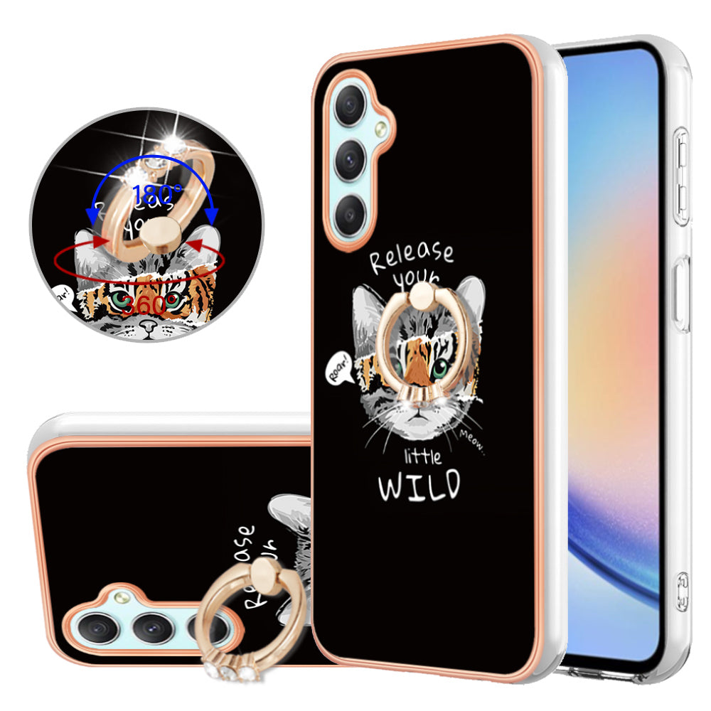 YB IMD Series-20 Style D for Samsung Galaxy A25 5G / A24 4G Kickstand Phone Case IMD Pattern Electroplating 2.0mm TPU Cover