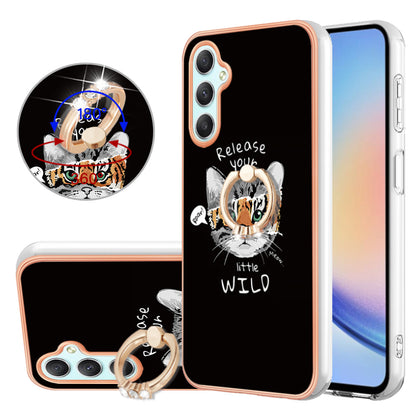 YB IMD Series-20 Style D for Samsung Galaxy A25 5G / A24 4G Kickstand Phone Case IMD Pattern Electroplating 2.0mm TPU Cover