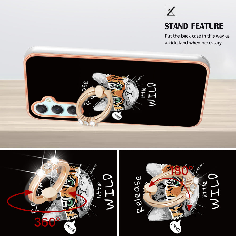 YB IMD Series-20 Style D for Samsung Galaxy A25 5G / A24 4G Kickstand Phone Case IMD Pattern Electroplating 2.0mm TPU Cover