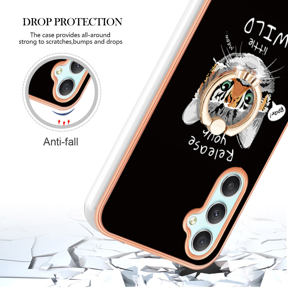 YB IMD Series-20 Style D for Samsung Galaxy A25 5G / A24 4G Kickstand Phone Case IMD Pattern Electroplating 2.0mm TPU Cover
