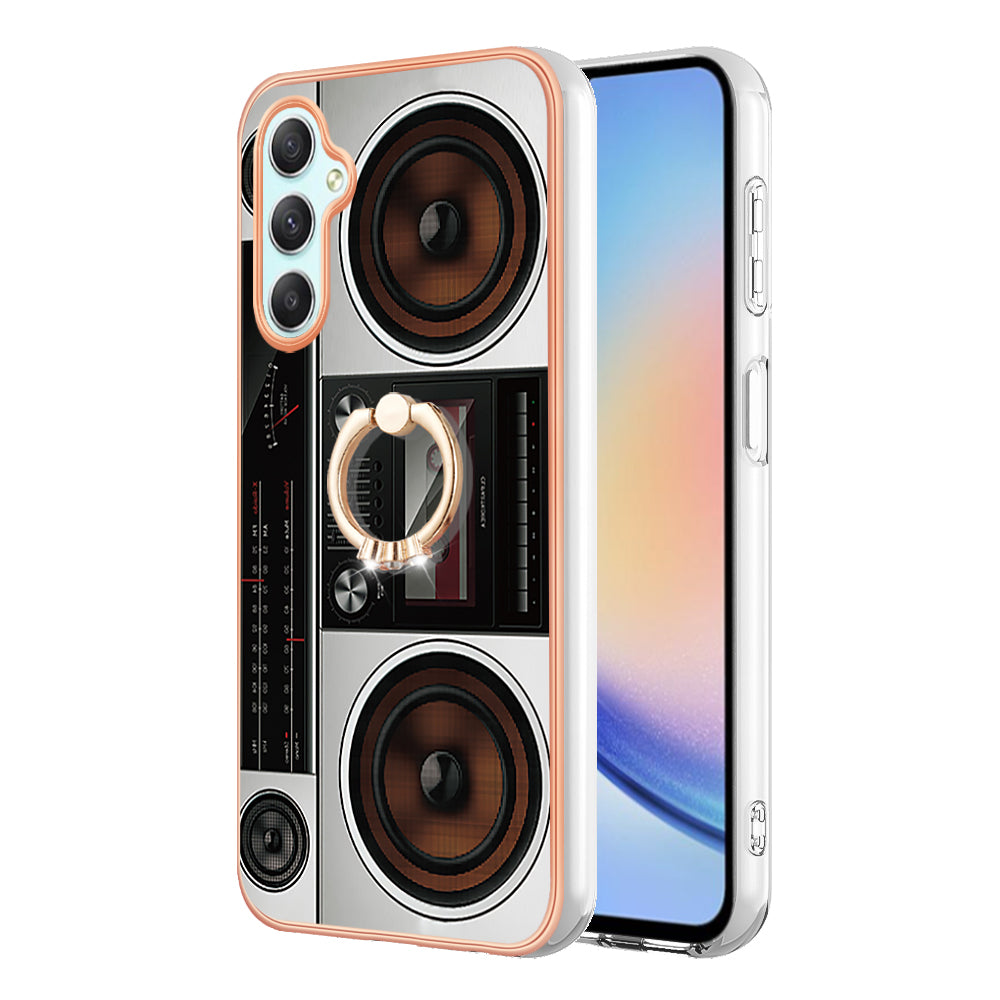 YB IMD Series-20 Style D for Samsung Galaxy A25 5G / A24 4G Kickstand Phone Case IMD Pattern Electroplating 2.0mm TPU Cover