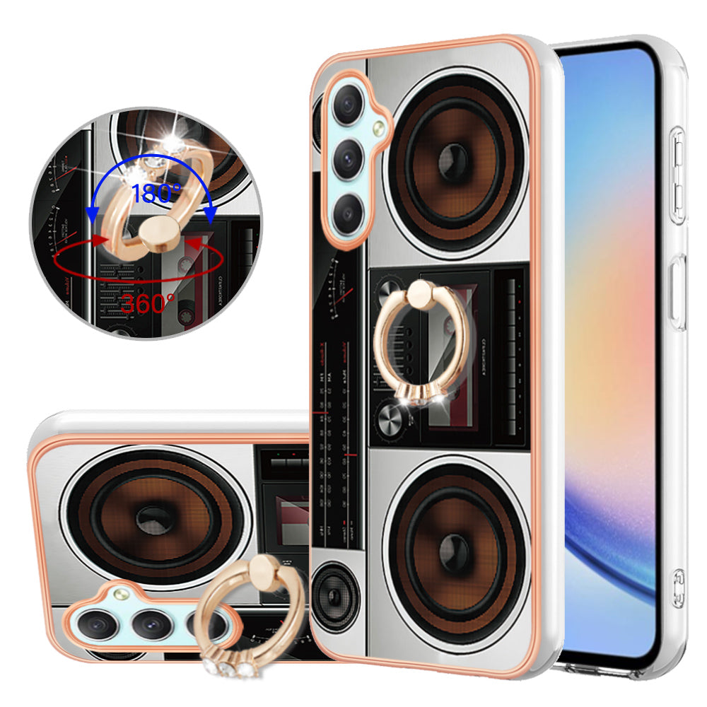 YB IMD Series-20 Style D for Samsung Galaxy A25 5G / A24 4G Kickstand Phone Case IMD Pattern Electroplating 2.0mm TPU Cover