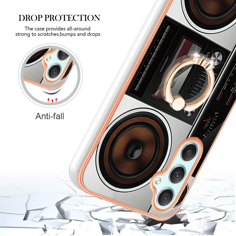 YB IMD Series-20 Style D for Samsung Galaxy A25 5G / A24 4G Kickstand Phone Case IMD Pattern Electroplating 2.0mm TPU Cover