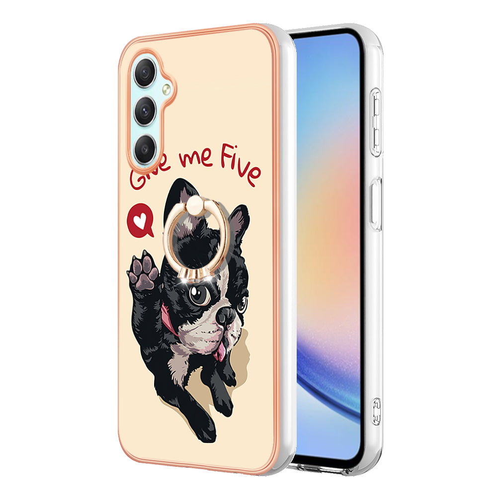 YB IMD Series-20 Style D for Samsung Galaxy A25 5G / A24 4G Kickstand Phone Case IMD Pattern Electroplating 2.0mm TPU Cover