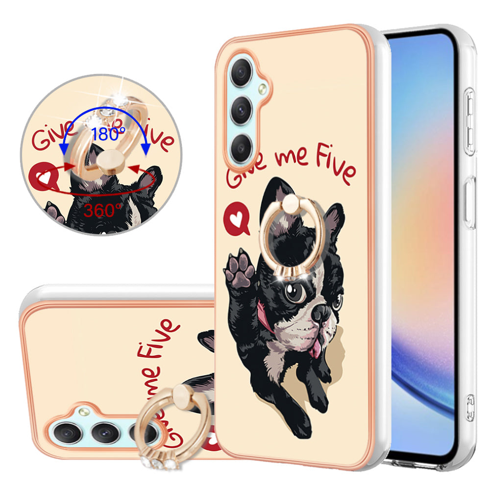 YB IMD Series-20 Style D for Samsung Galaxy A25 5G / A24 4G Kickstand Phone Case IMD Pattern Electroplating 2.0mm TPU Cover
