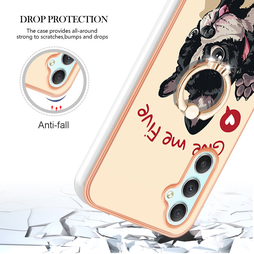 YB IMD Series-20 Style D for Samsung Galaxy A25 5G / A24 4G Kickstand Phone Case IMD Pattern Electroplating 2.0mm TPU Cover