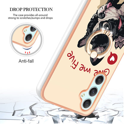 YB IMD Series-20 Style D for Samsung Galaxy A25 5G / A24 4G Kickstand Phone Case IMD Pattern Electroplating 2.0mm TPU Cover