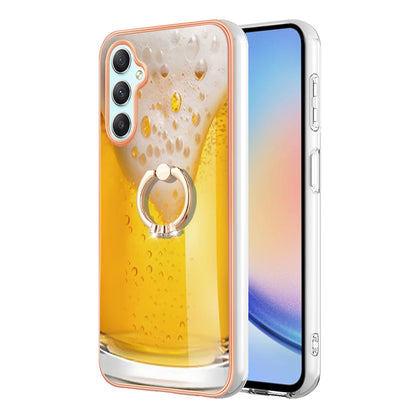 YB IMD Series-20 Style D for Samsung Galaxy A25 5G / A24 4G Kickstand Phone Case IMD Pattern Electroplating 2.0mm TPU Cover