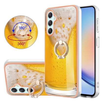 YB IMD Series-20 Style D for Samsung Galaxy A25 5G / A24 4G Kickstand Phone Case IMD Pattern Electroplating 2.0mm TPU Cover