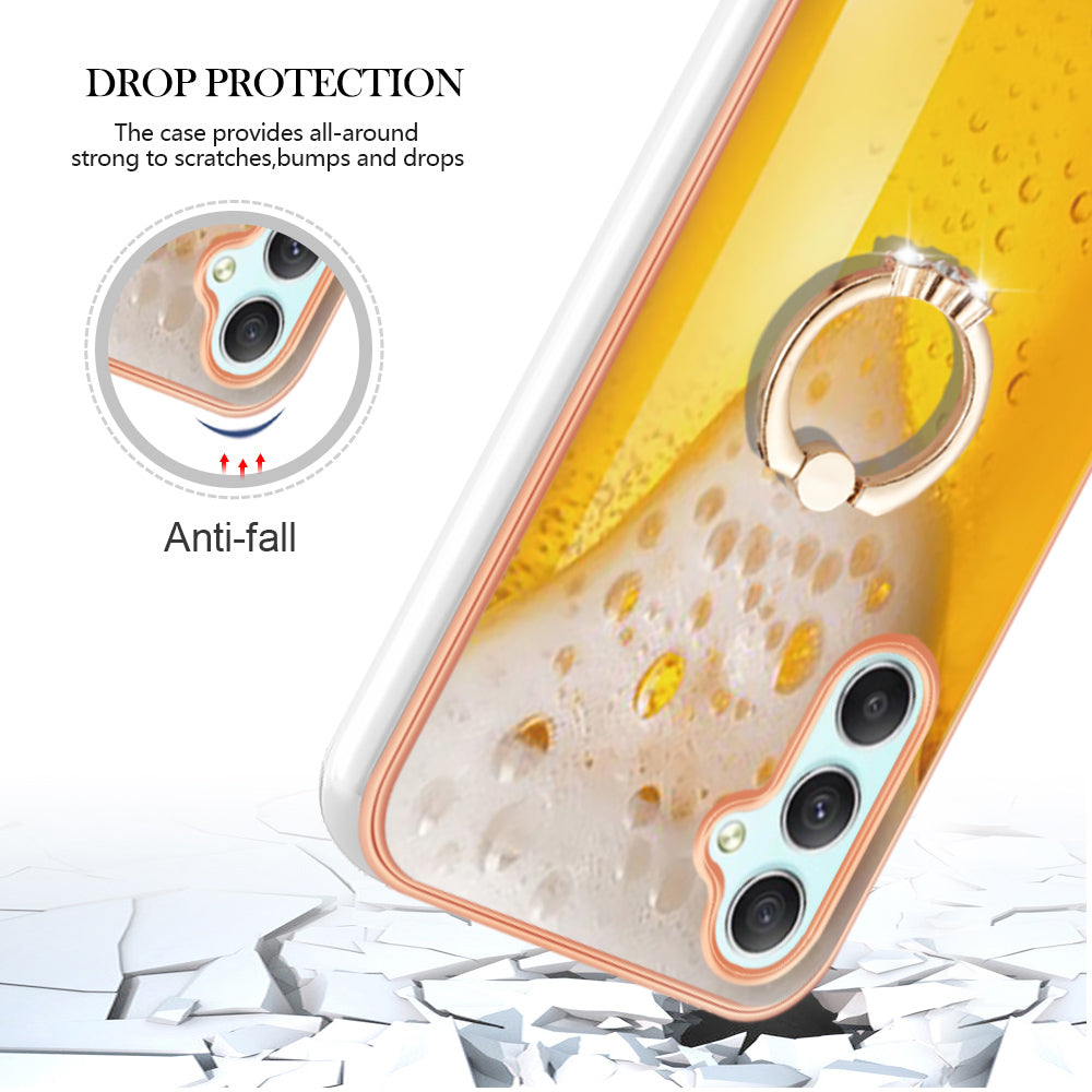 YB IMD Series-20 Style D for Samsung Galaxy A25 5G / A24 4G Kickstand Phone Case IMD Pattern Electroplating 2.0mm TPU Cover