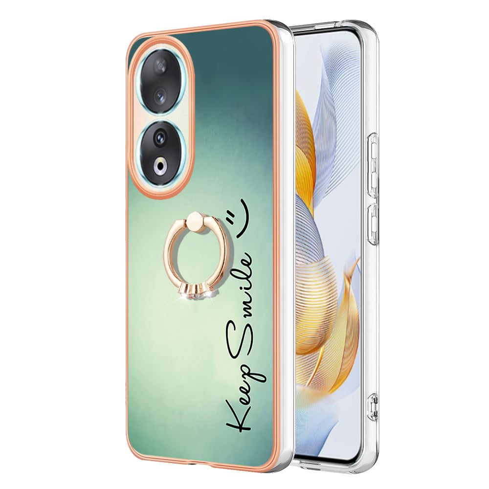 YB IMD Series-20 Style D TPU Case for Honor 90 , IMD Pattern 2.0mm Electroplating Phone Kickstand Cover