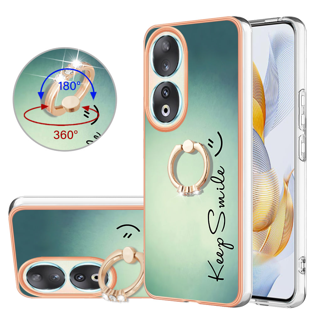 YB IMD Series-20 Style D TPU Case for Honor 90 , IMD Pattern 2.0mm Electroplating Phone Kickstand Cover