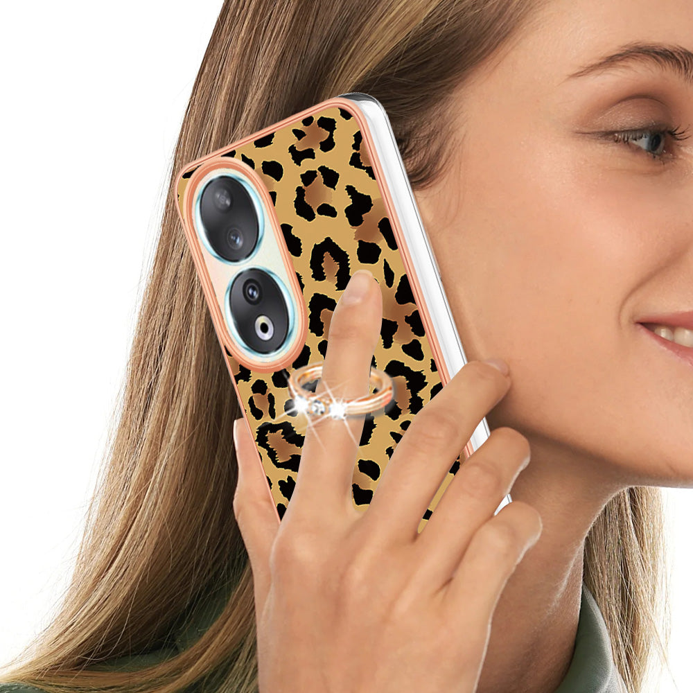 YB IMD Series-20 Style D TPU Case for Honor 90 , IMD Pattern 2.0mm Electroplating Phone Kickstand Cover