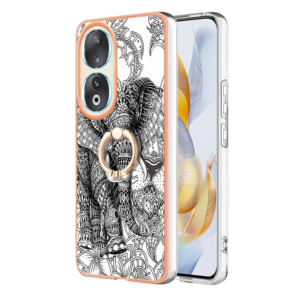YB IMD Series-20 Style D TPU Case for Honor 90 , IMD Pattern 2.0mm Electroplating Phone Kickstand Cover