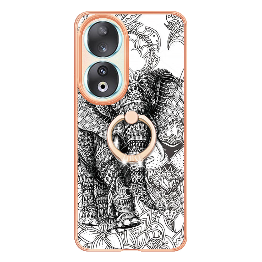 YB IMD Series-20 Style D TPU Case for Honor 90 , IMD Pattern 2.0mm Electroplating Phone Kickstand Cover