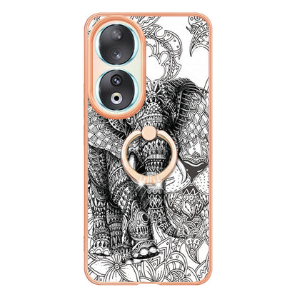 YB IMD Series-20 Style D TPU Case for Honor 90 , IMD Pattern 2.0mm Electroplating Phone Kickstand Cover
