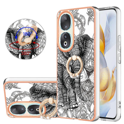YB IMD Series-20 Style D TPU Case for Honor 90 , IMD Pattern 2.0mm Electroplating Phone Kickstand Cover