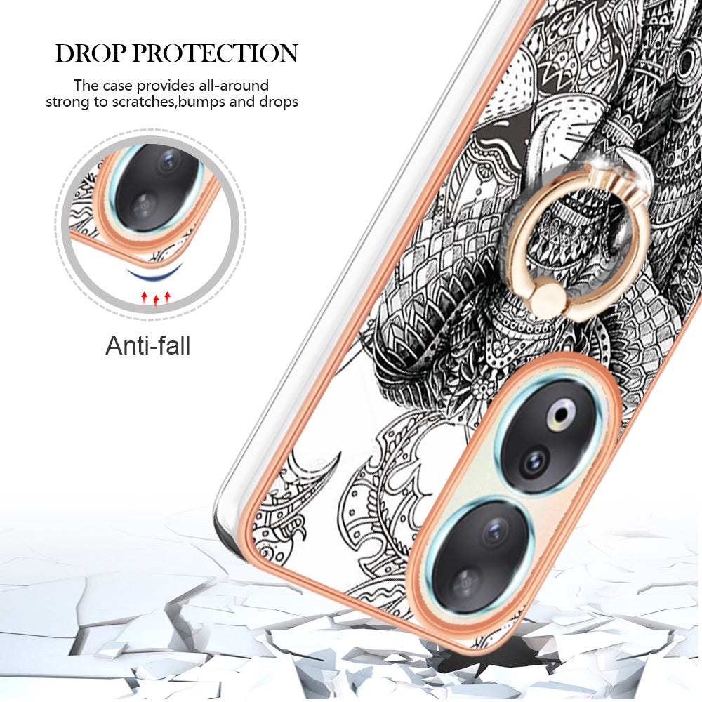 YB IMD Series-20 Style D TPU Case for Honor 90 , IMD Pattern 2.0mm Electroplating Phone Kickstand Cover