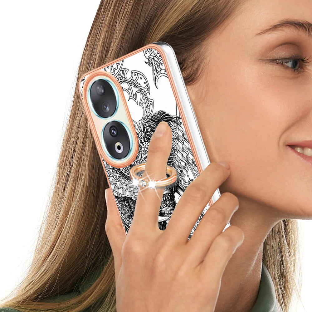 YB IMD Series-20 Style D TPU Case for Honor 90 , IMD Pattern 2.0mm Electroplating Phone Kickstand Cover