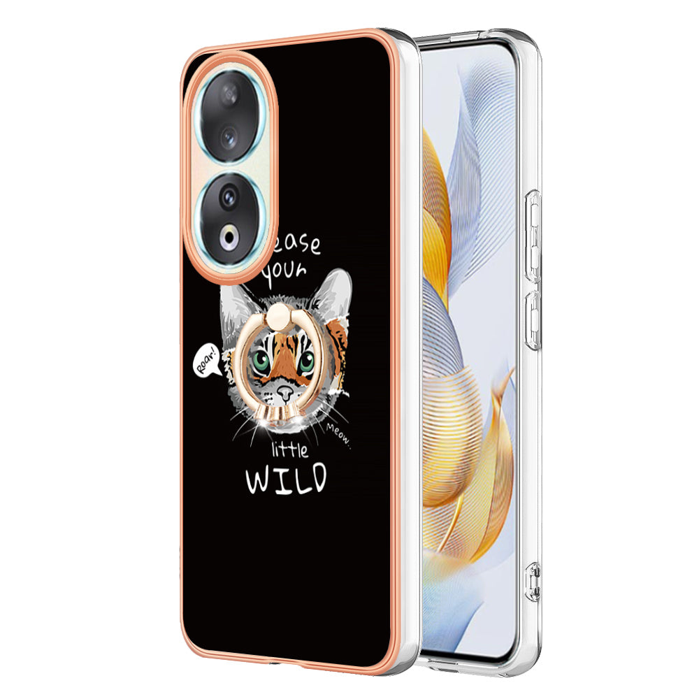 YB IMD Series-20 Style D TPU Case for Honor 90 , IMD Pattern 2.0mm Electroplating Phone Kickstand Cover