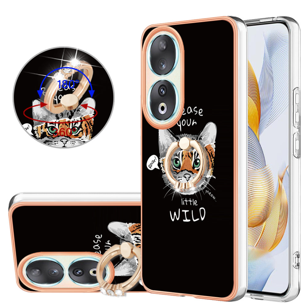 YB IMD Series-20 Style D TPU Case for Honor 90 , IMD Pattern 2.0mm Electroplating Phone Kickstand Cover