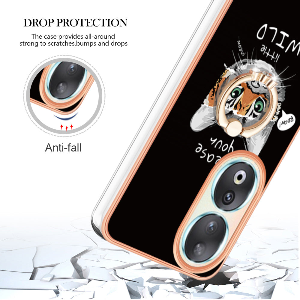 YB IMD Series-20 Style D TPU Case for Honor 90 , IMD Pattern 2.0mm Electroplating Phone Kickstand Cover