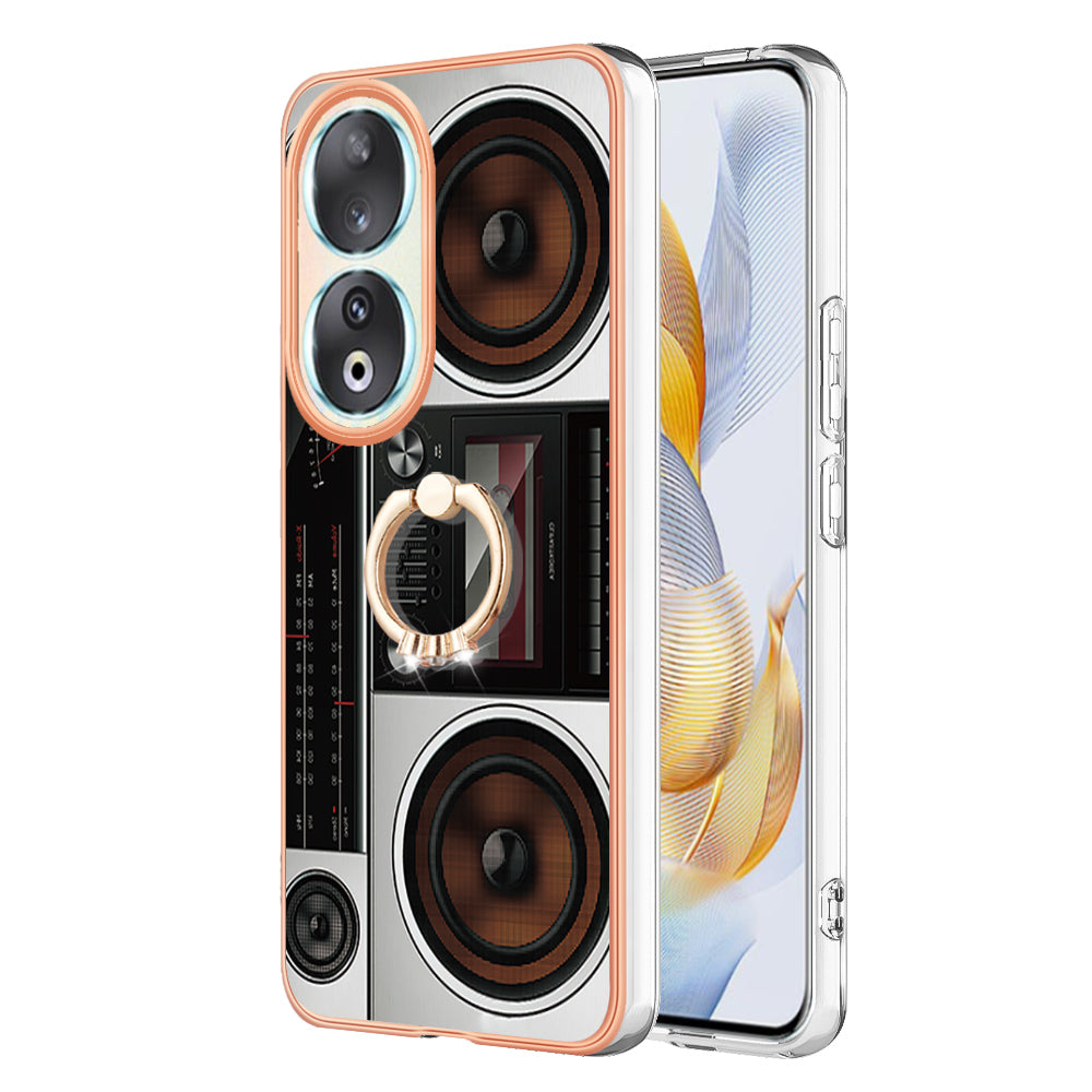 YB IMD Series-20 Style D TPU Case for Honor 90 , IMD Pattern 2.0mm Electroplating Phone Kickstand Cover