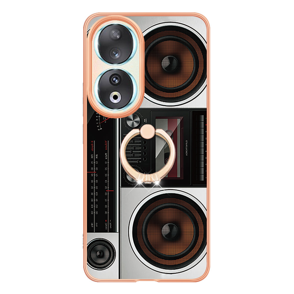 YB IMD Series-20 Style D TPU Case for Honor 90 , IMD Pattern 2.0mm Electroplating Phone Kickstand Cover