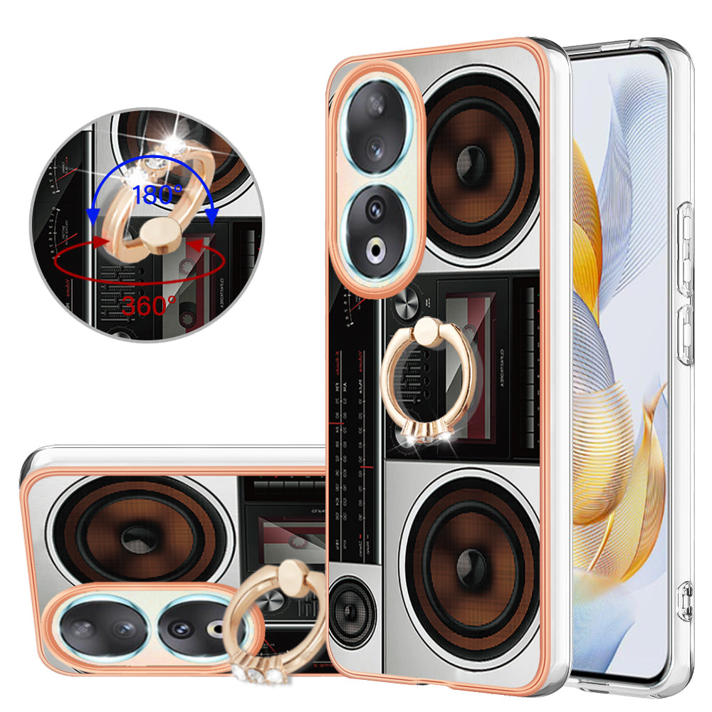 YB IMD Series-20 Style D TPU Case for Honor 90 , IMD Pattern 2.0mm Electroplating Phone Kickstand Cover