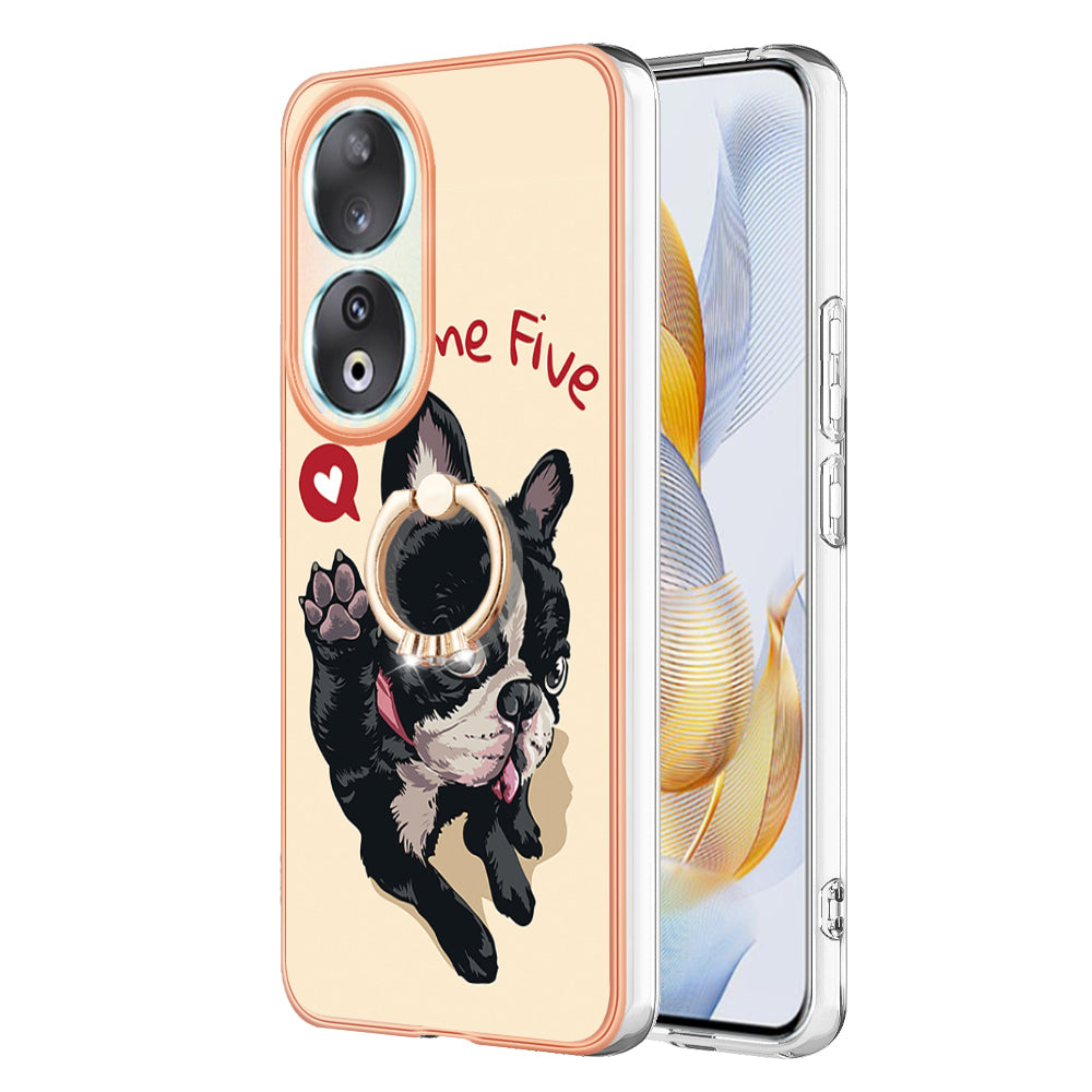 YB IMD Series-20 Style D TPU Case for Honor 90 , IMD Pattern 2.0mm Electroplating Phone Kickstand Cover