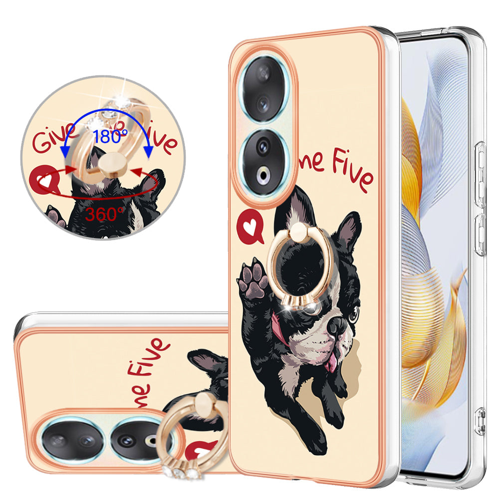 YB IMD Series-20 Style D TPU Case for Honor 90 , IMD Pattern 2.0mm Electroplating Phone Kickstand Cover