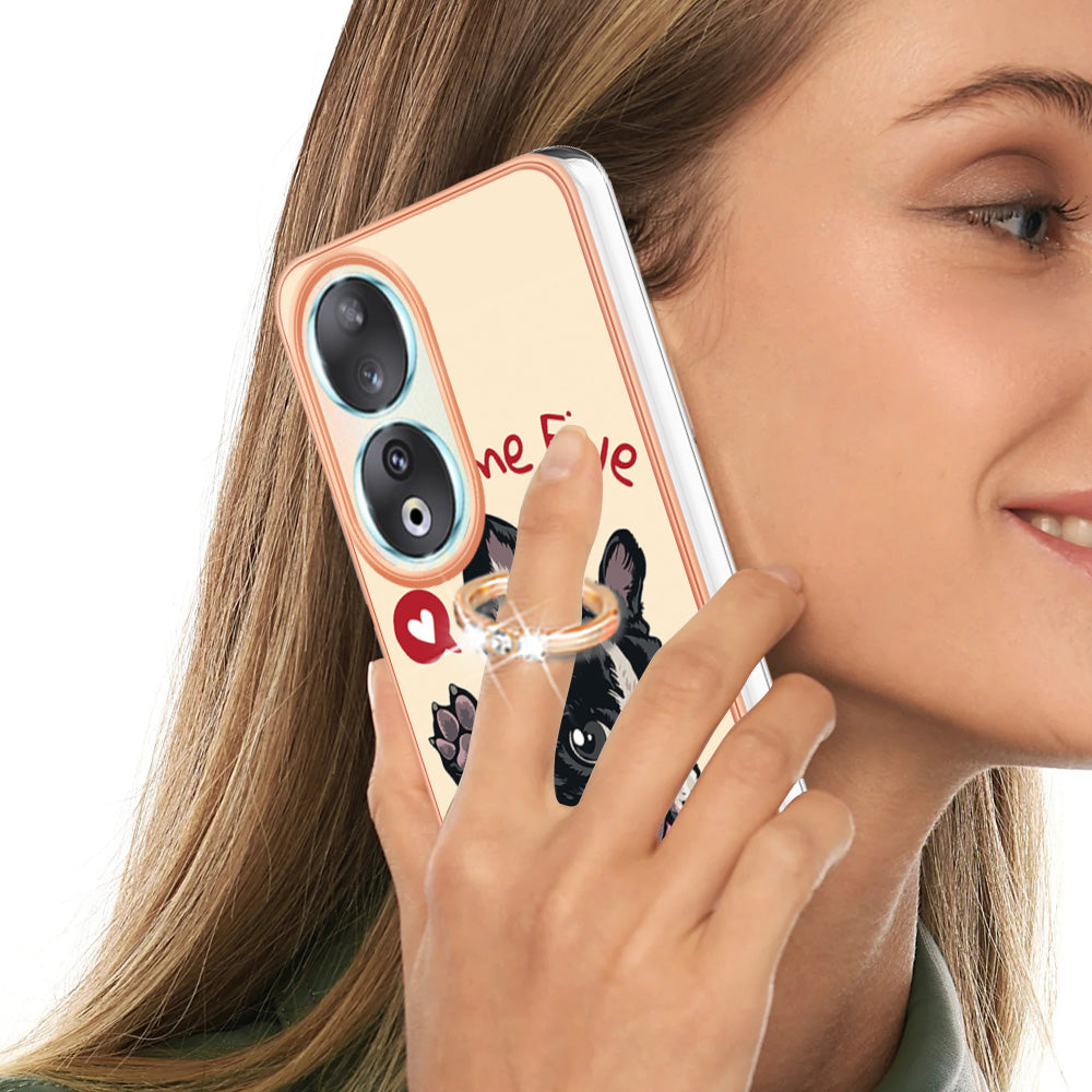 YB IMD Series-20 Style D TPU Case for Honor 90 , IMD Pattern 2.0mm Electroplating Phone Kickstand Cover