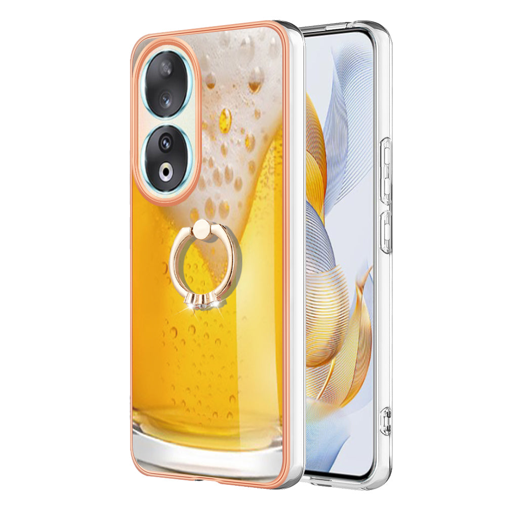 YB IMD Series-20 Style D TPU Case for Honor 90 , IMD Pattern 2.0mm Electroplating Phone Kickstand Cover