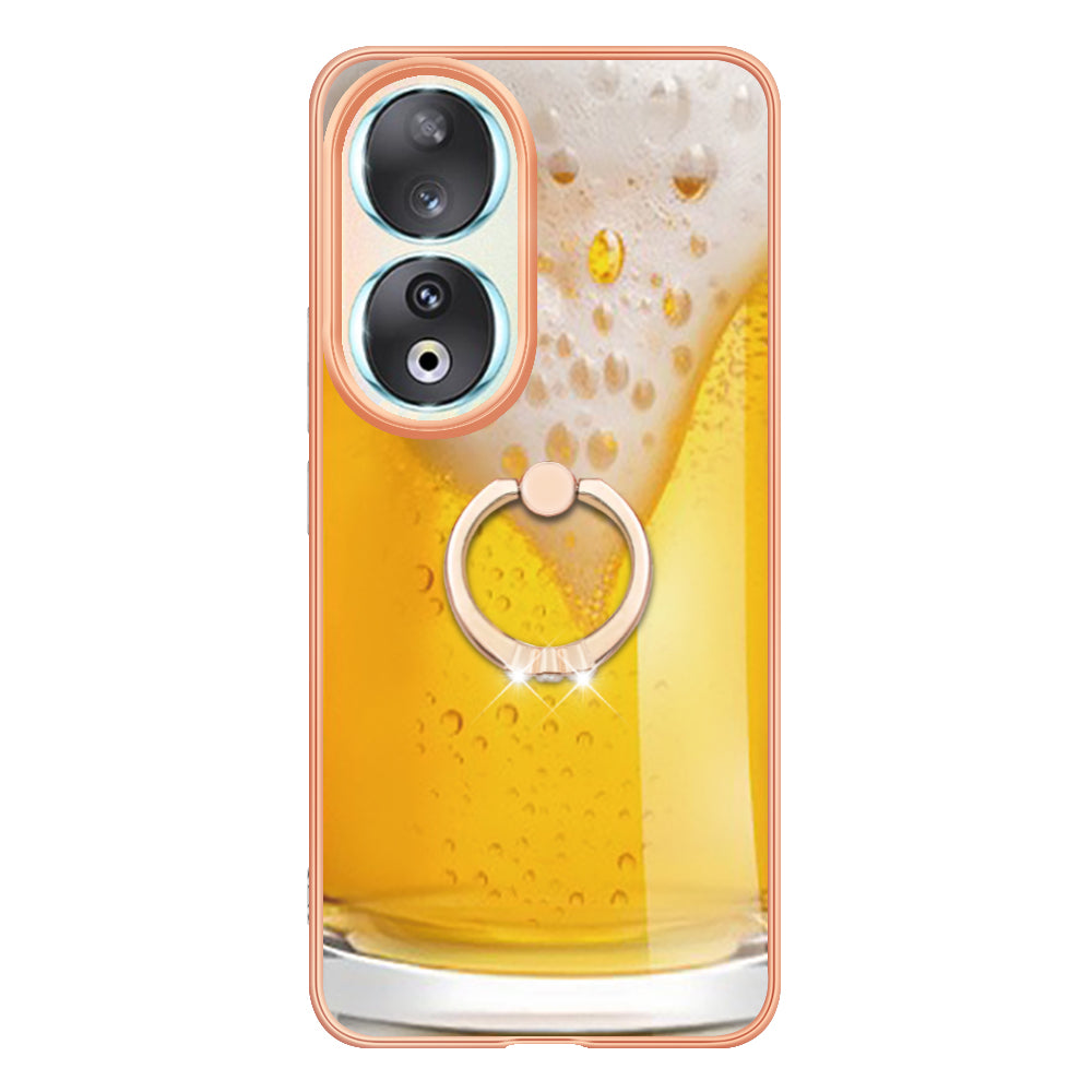 YB IMD Series-20 Style D TPU Case for Honor 90 , IMD Pattern 2.0mm Electroplating Phone Kickstand Cover