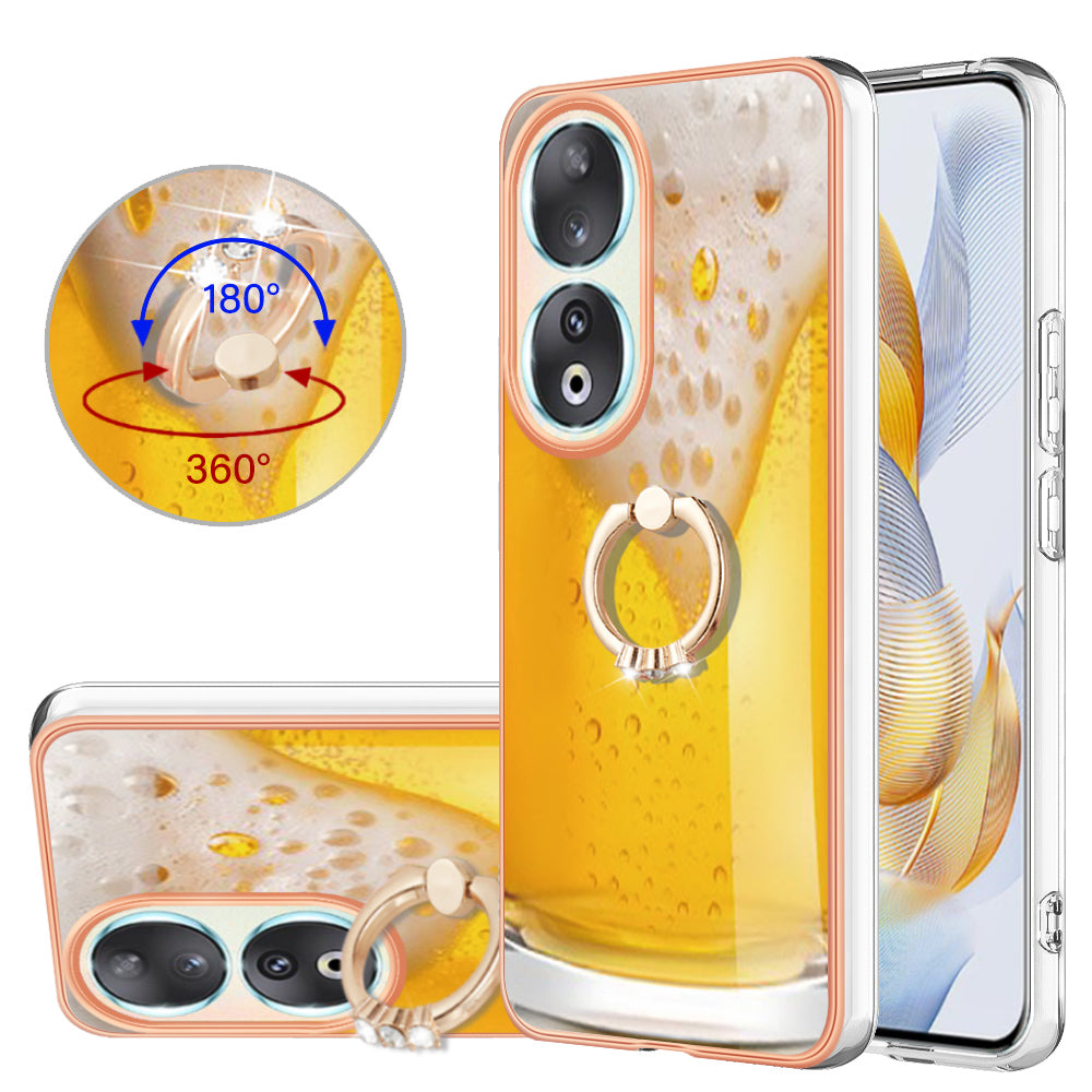 YB IMD Series-20 Style D TPU Case for Honor 90 , IMD Pattern 2.0mm Electroplating Phone Kickstand Cover