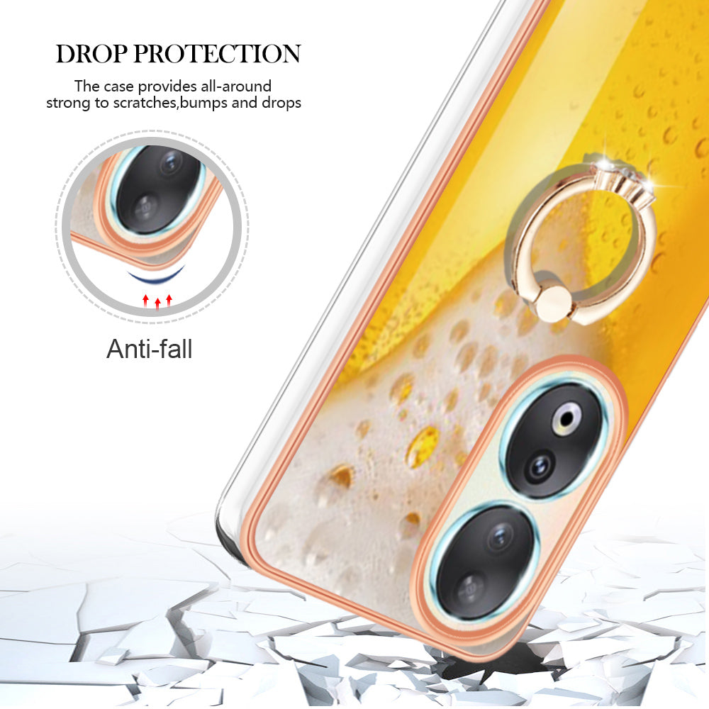 YB IMD Series-20 Style D TPU Case for Honor 90 , IMD Pattern 2.0mm Electroplating Phone Kickstand Cover