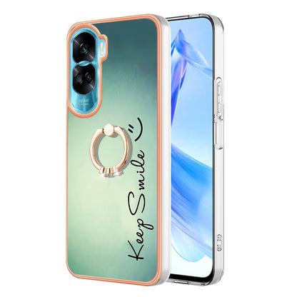 YB IMD Series-20 Style D TPU Phone Cover for Honor 90 Lite 5G , 2.0mm IMD Pattern Kickstand Electroplating Case