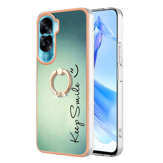 YB IMD Series-20 Style D TPU Phone Cover for Honor 90 Lite 5G , 2.0mm IMD Pattern Kickstand Electroplating Case