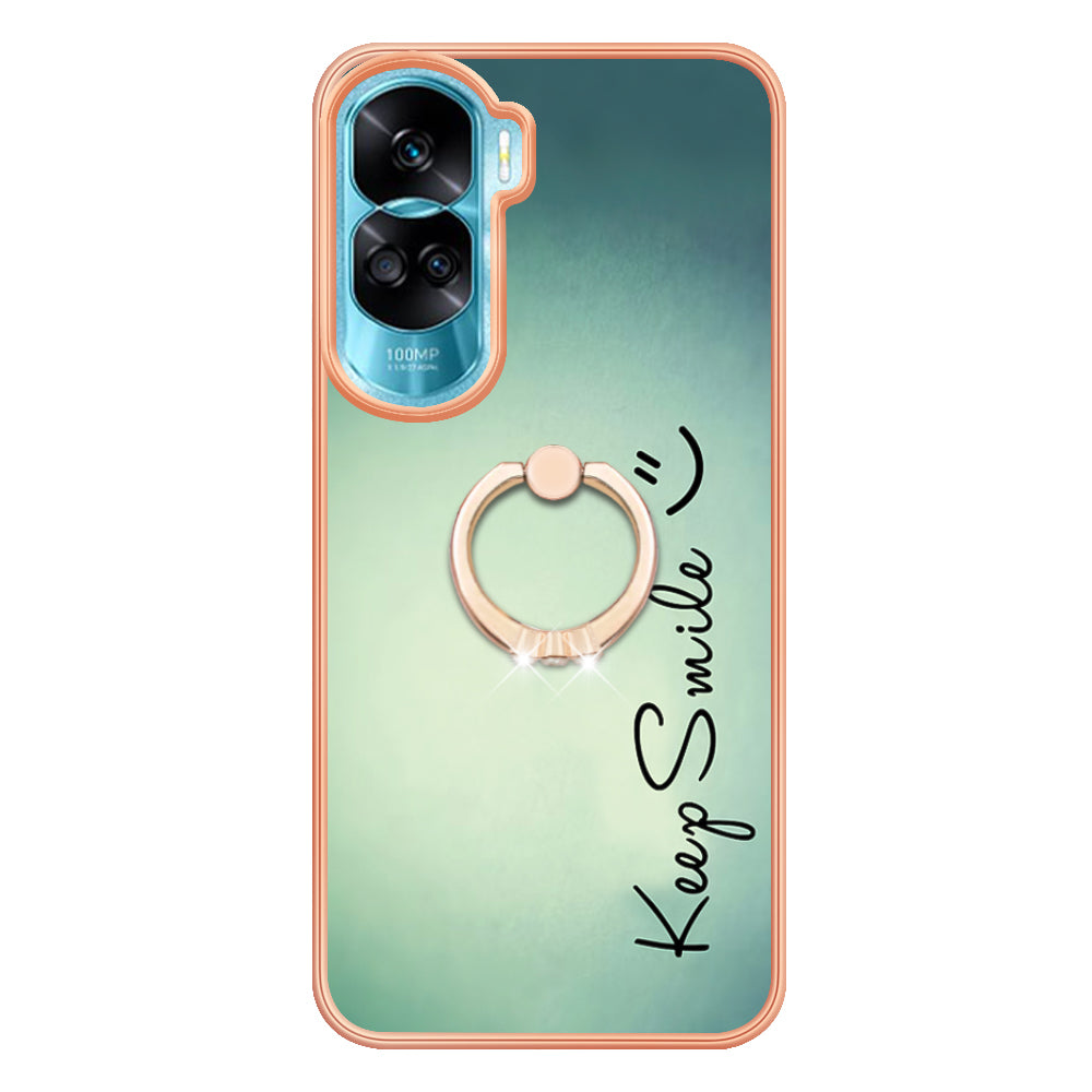 YB IMD Series-20 Style D TPU Phone Cover for Honor 90 Lite 5G , 2.0mm IMD Pattern Kickstand Electroplating Case