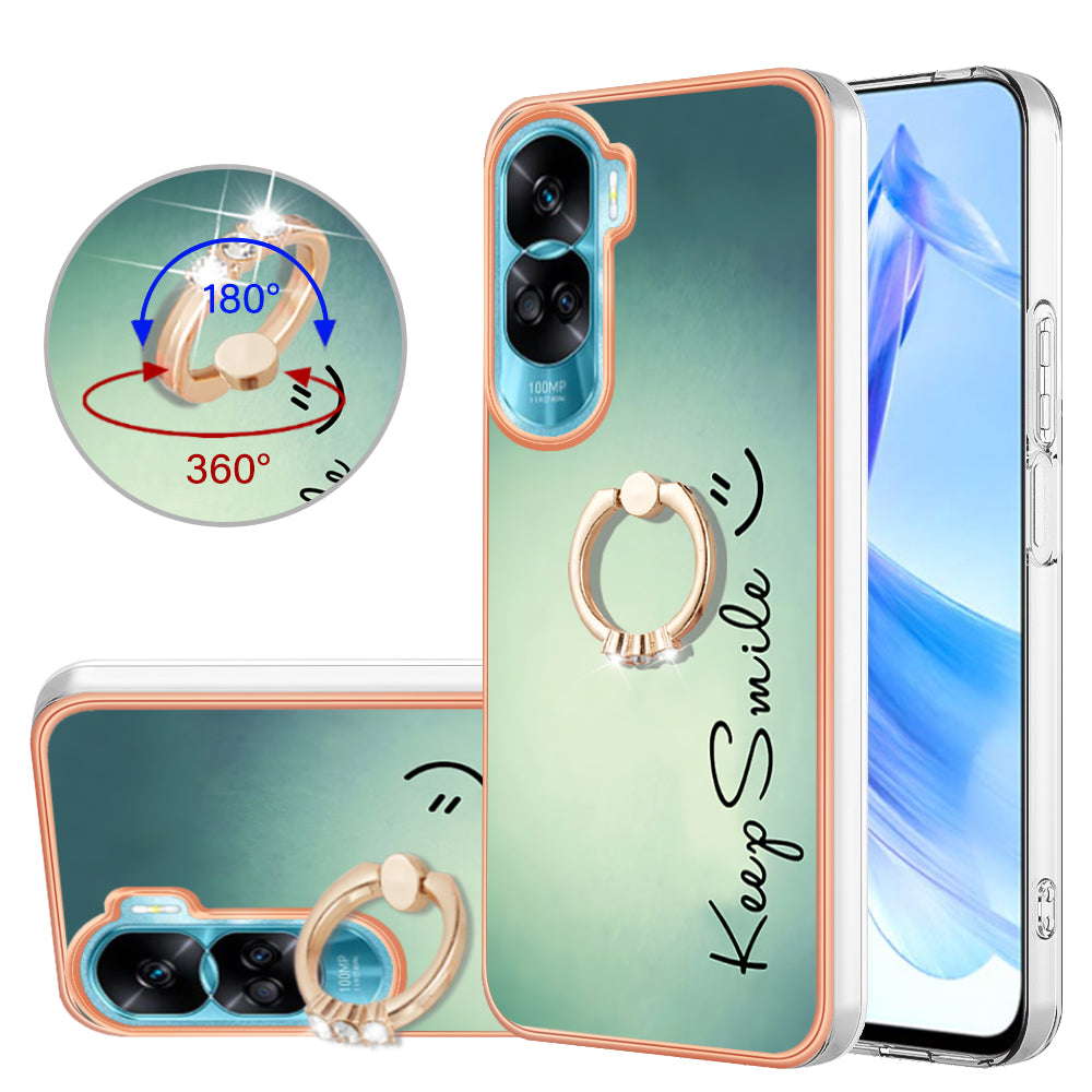 YB IMD Series-20 Style D TPU Phone Cover for Honor 90 Lite 5G , 2.0mm IMD Pattern Kickstand Electroplating Case