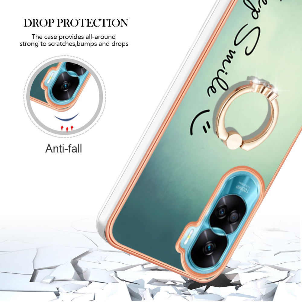YB IMD Series-20 Style D TPU Phone Cover for Honor 90 Lite 5G , 2.0mm IMD Pattern Kickstand Electroplating Case