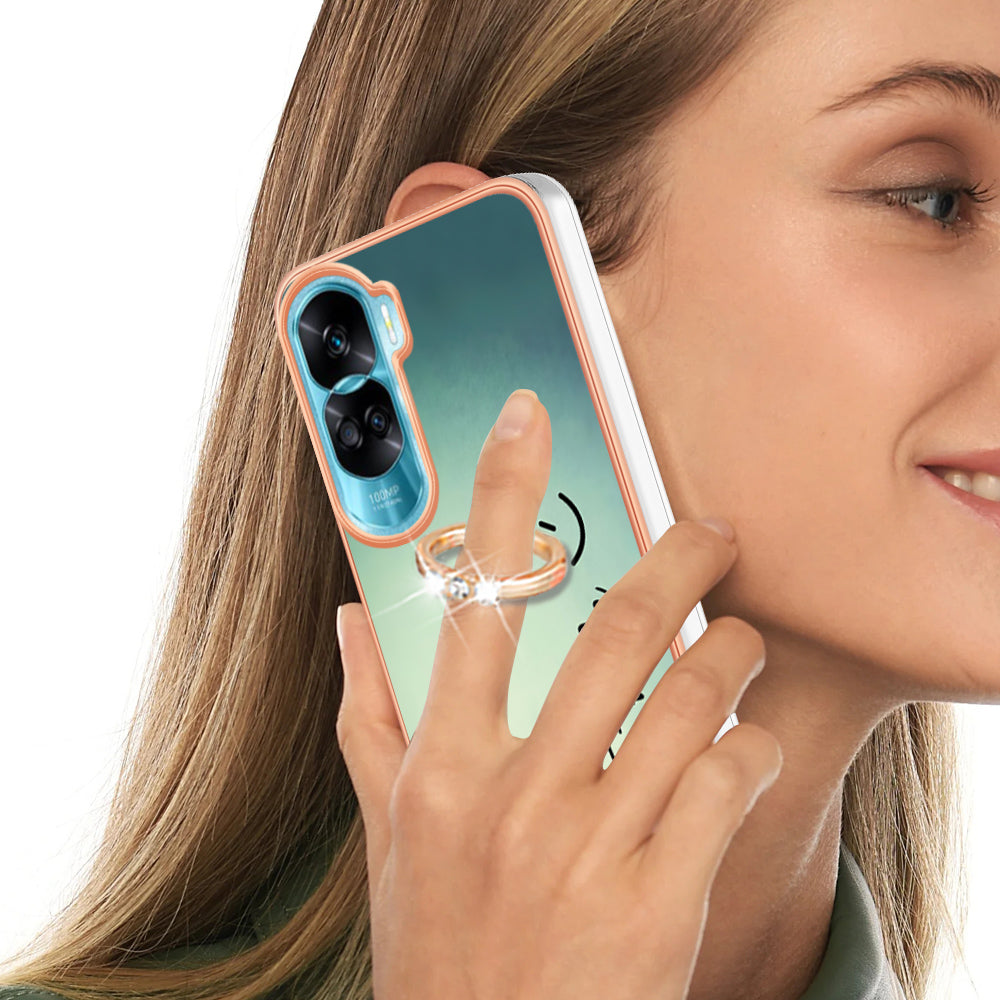 YB IMD Series-20 Style D TPU Phone Cover for Honor 90 Lite 5G , 2.0mm IMD Pattern Kickstand Electroplating Case