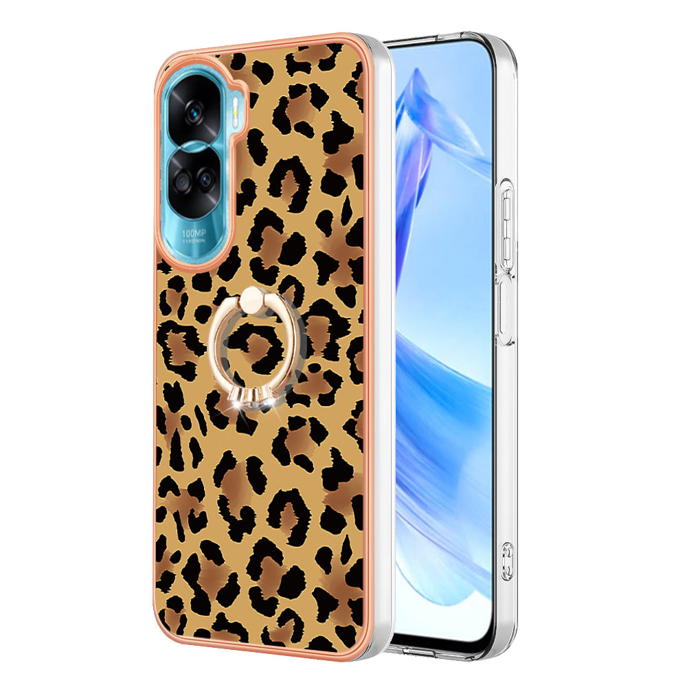 YB IMD Series-20 Style D TPU Phone Cover for Honor 90 Lite 5G , 2.0mm IMD Pattern Kickstand Electroplating Case