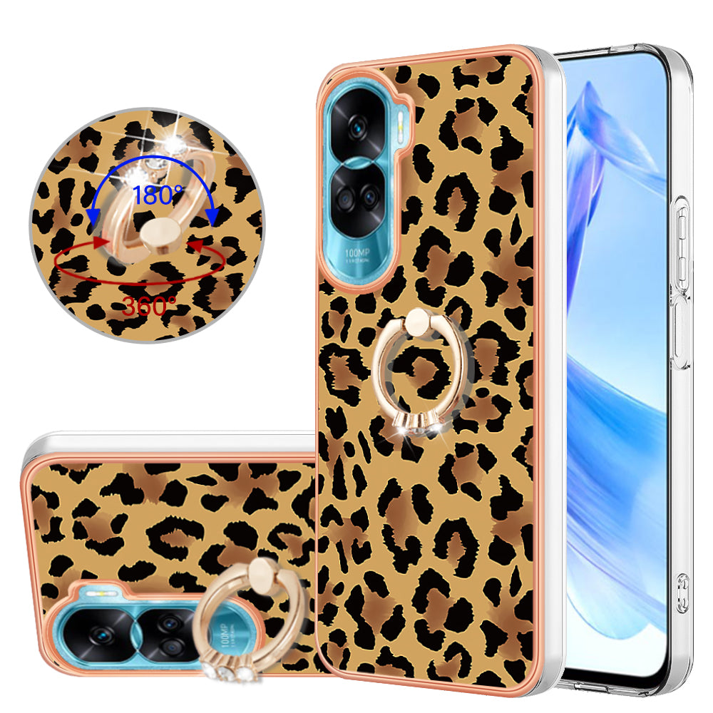 YB IMD Series-20 Style D TPU Phone Cover for Honor 90 Lite 5G , 2.0mm IMD Pattern Kickstand Electroplating Case