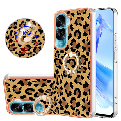 YB IMD Series-20 Style D TPU Phone Cover for Honor 90 Lite 5G , 2.0mm IMD Pattern Kickstand Electroplating Case