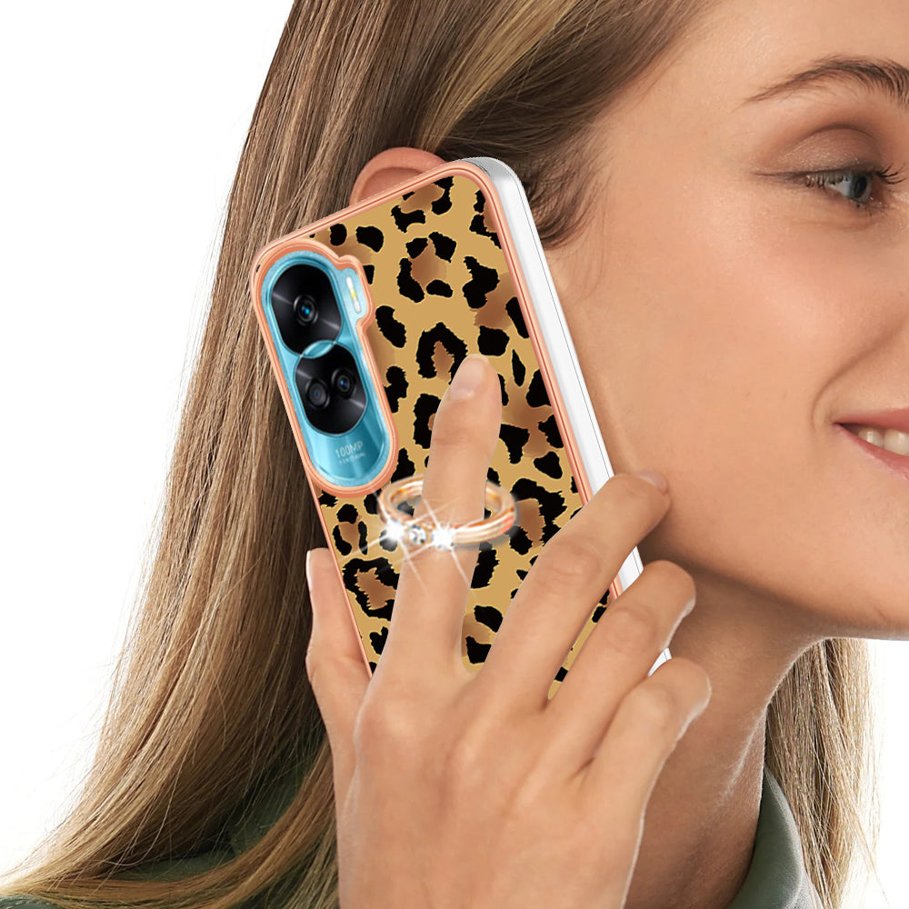 YB IMD Series-20 Style D TPU Phone Cover for Honor 90 Lite 5G , 2.0mm IMD Pattern Kickstand Electroplating Case