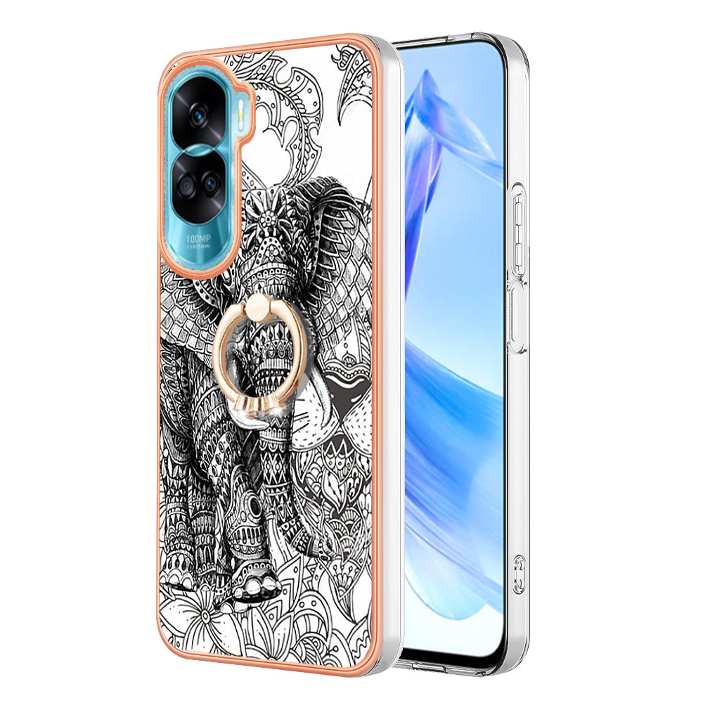 YB IMD Series-20 Style D TPU Phone Cover for Honor 90 Lite 5G , 2.0mm IMD Pattern Kickstand Electroplating Case