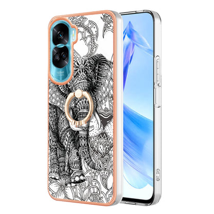 YB IMD Series-20 Style D TPU Phone Cover for Honor 90 Lite 5G , 2.0mm IMD Pattern Kickstand Electroplating Case